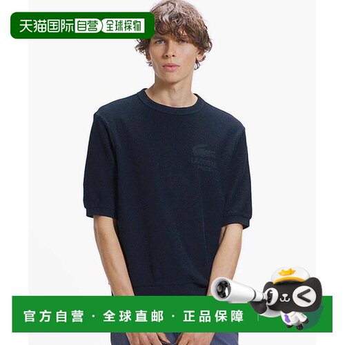 1h可退 日本直邮LACOSTE 鳄鱼印花靛蓝染棉质宽松短袖卫衣