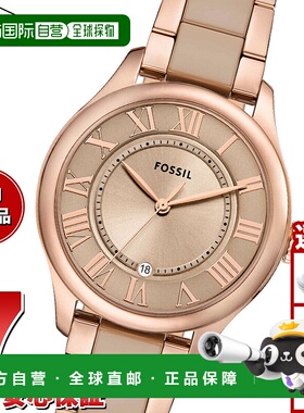 日本直邮Fossil 女士 GILMORE 三针日期腕表玫瑰金色和棕色陶瓷材