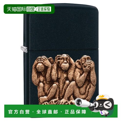 【日本直邮】ZIPPO之宝打火机动物系列黑色立体黄铜色三不猴ZO122