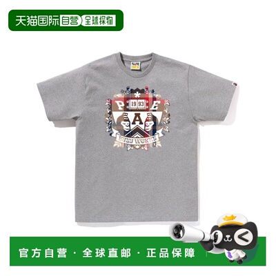 日本直邮A BATHING APE 男女同款 纯棉大学徽章纹短袖T恤 1L80110
