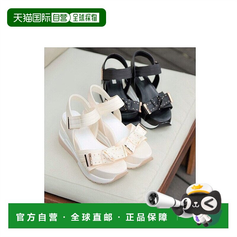 【日本直邮】Rezoy女士露趾休闲鞋象牙白厚底粗跟运动蝴蝶结凉鞋