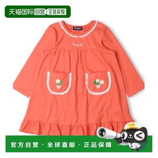 付款1h内可退 日本直邮moujonjon儿童长袖连衣裙女童草莓刺绣口袋