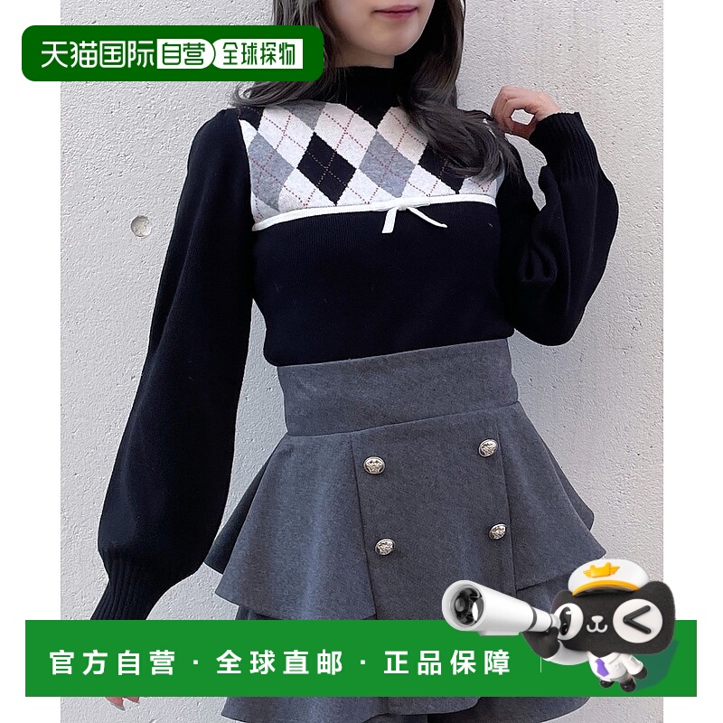 1h可退 日本直邮abc une face 女装 阿根廷纹针织衫 高领蝴蝶结设