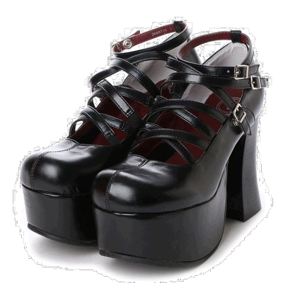 【日本直邮】yosuke厚底粗跟高跟鞋洛丽塔交叉绑带复古暗黑女鞋