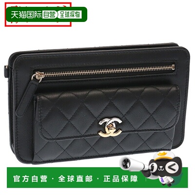 日本直邮CHANEL 长款钱包带腕带金色五金配件小袋（黑色）AP0171