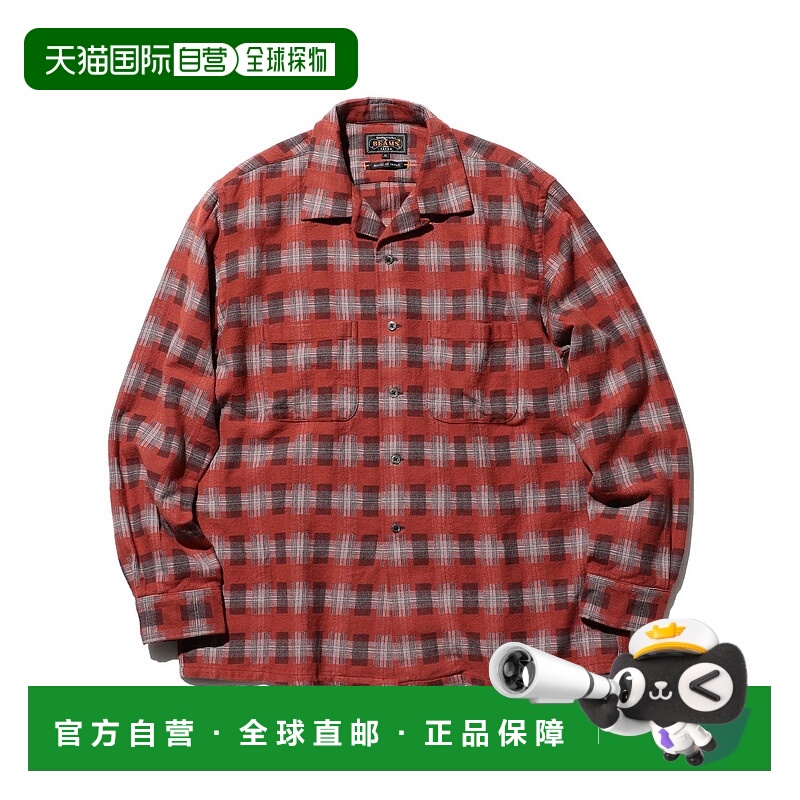 1h可退 日本直邮BEAMS PLUS 男装 复古宽松 格纹 satin 开领 衬衫