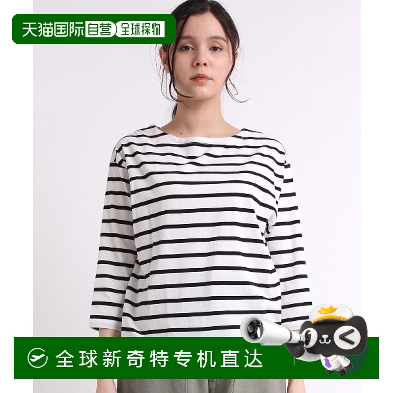日本直邮RNA-N 女士40/-条纹七分袖T恤 春夏轻薄柔软 舒适耐穿 休