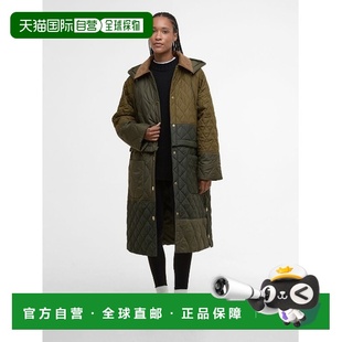 1h可退 日本直邮Barbour 女士 长款拼接绗缝外套 可拆卸帽兜设计