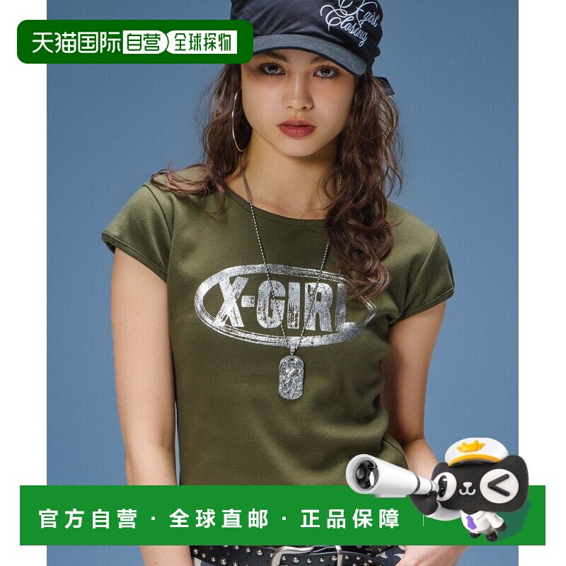 日本直邮X-girl 女装 短袖圆标裂纹烫金T恤 105262011007