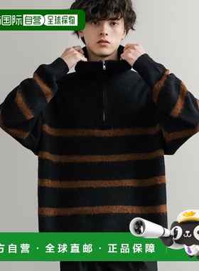 1h可退 日本直邮Rocky Monroe 宽松半拉链条纹绒毛针织衫