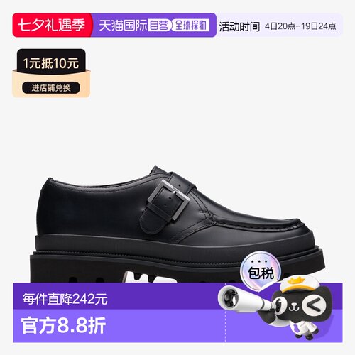 日本直邮Clarks Badell Monk（黑色皮革）男鞋厚底鞋单鞋