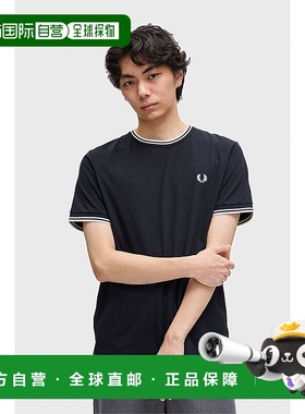 日本直邮Fred Perry 双尖 T 恤 [M1588-102] 男士 上衣 半袖 黑色