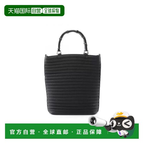 日本直邮中古Gucci古驰女包B级9新Bamboo竹节牛皮手提包黑色