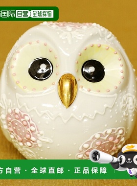 日本直邮九谷烧2号 猫头鹰 白色 粉色 装饰物 吉祥物