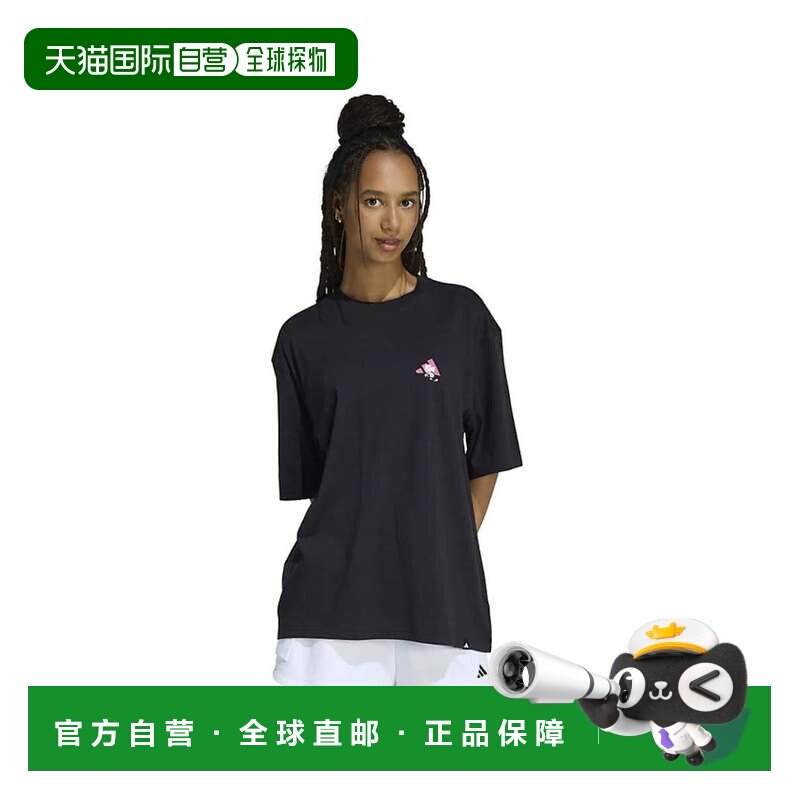 日本直邮adidas 女士花卉印花 Oversize T恤 黑色