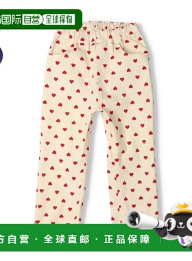 日本直邮Moujonjon儿童高弹松紧薄厚适中斜纹心形印花长裤M65004