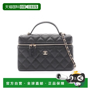 日本直邮中古Chanel香奈儿女包A级95新Vanity化妆包牛皮斜挎包黑