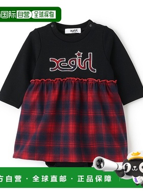 1h可退 日本直邮X-girl Stages 儿童 仿格纹印花半开襟连体衣 胸