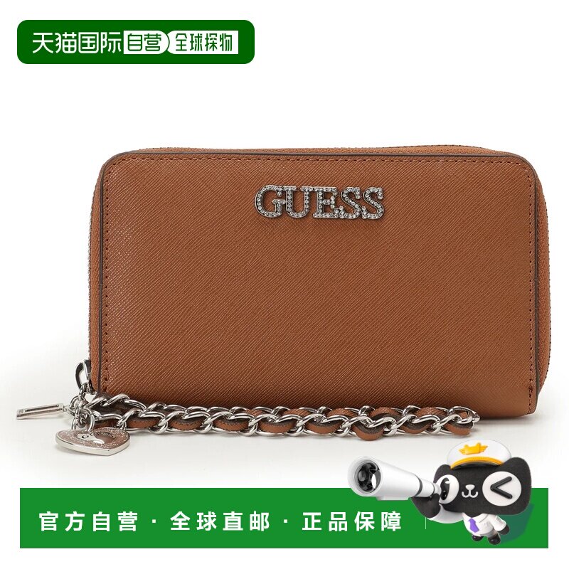 日本直邮GUESS 手包 拉链设计 附带腕带 咖啡色手拿包