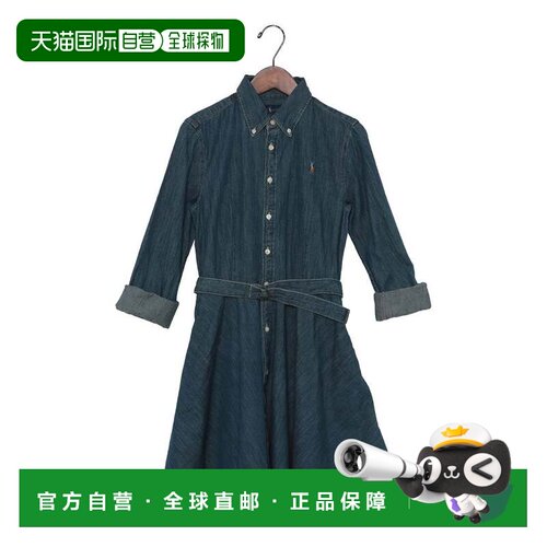 日本直邮Girls Line 棉质丹宁连身裙 靛蓝色衬衫连衣裙
