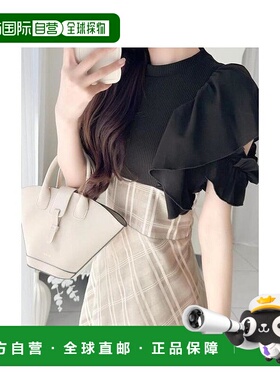 日本直邮日潮 mily bilet双层荷叶袖格纹蕾丝拼接连衣裙mi1139024