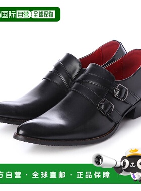 【日本直邮】Gino Zeeno 长鼻子商务鞋 平头双僧带腰带 (黑色)