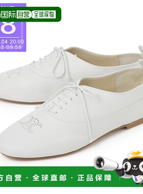 日本直邮CELINE LISE 穿孔 TRIOMPHE RICHELIEU 系带平底鞋白色女