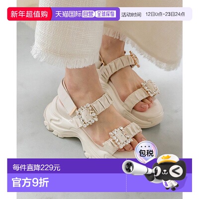 日本直邮RANDA 视觉×褶皱腰带运动凉鞋 RA041BW14313 黑色厚底