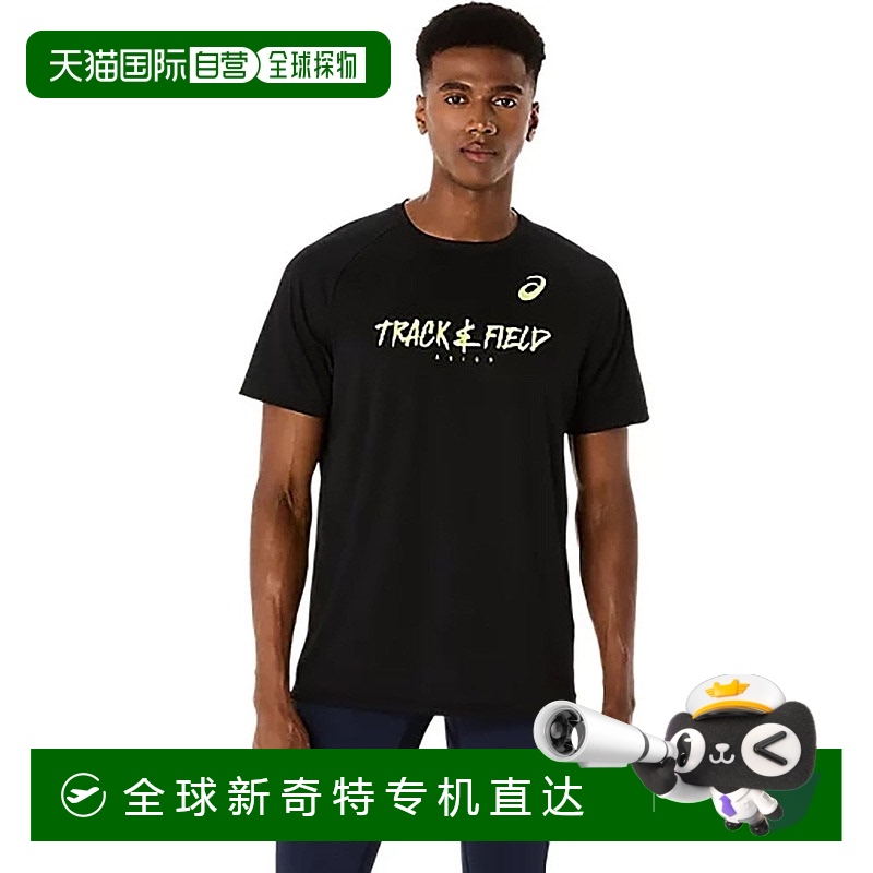 日潮跑腿ASICS亚瑟士 (男款）田径服练习图案短袖衬衫 黑色L 2091