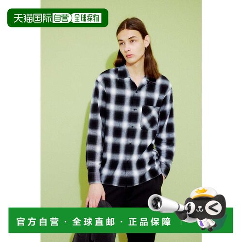 日本直邮MOUSSY 法式亚麻渐变格纹衬衫 图案BLK5