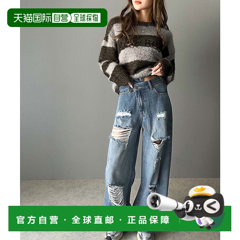 日本直邮Classical Elf Java合作款不对称腰设计破坏加工宽版牛仔