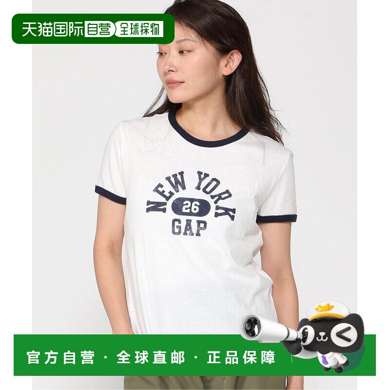 日本直邮GAP W GAP纽约标志罗纹领T恤短袖运动图片