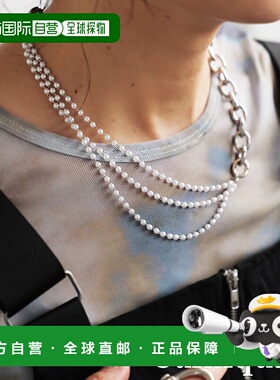 1h可退 日本直邮antiqua 女士珍珠三连细颈链 金属链条不过敏设计