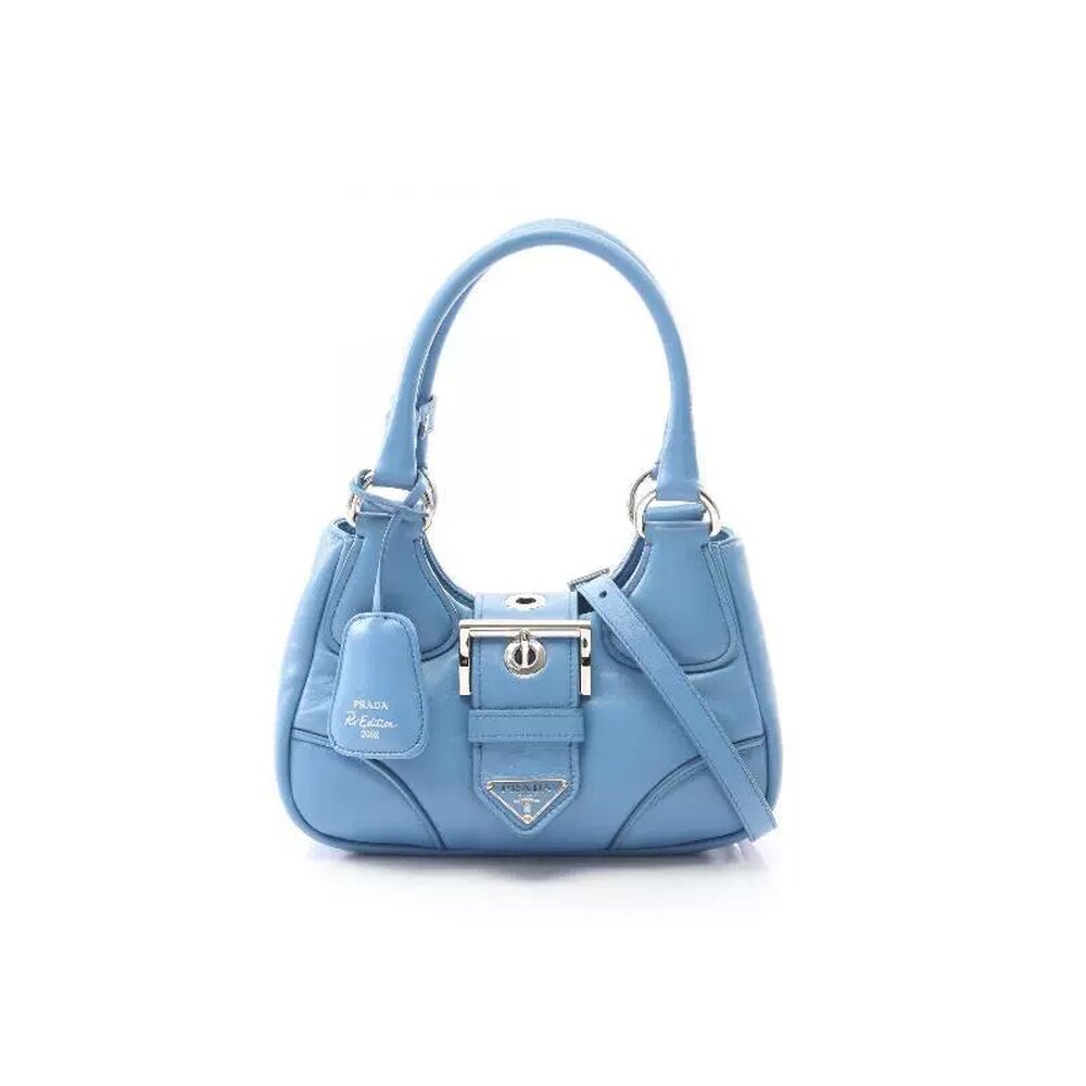 日本直邮中古Prada普拉达女包A级95新Handbag手包羊皮斜挎包蓝色