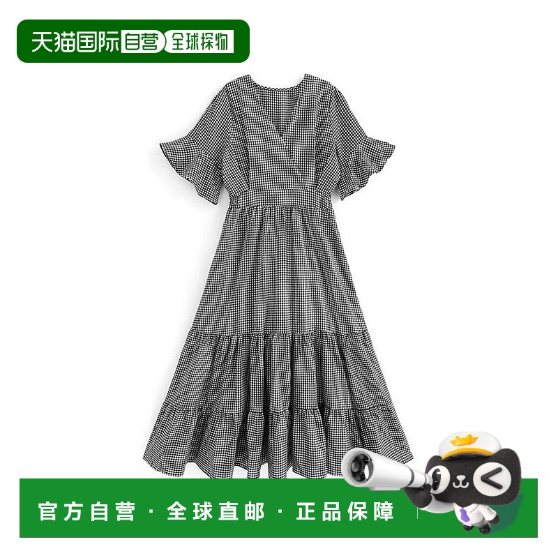 日本直邮日潮 GRL 格子图案系带层叠连衣裙at2025休闲宽松长裙