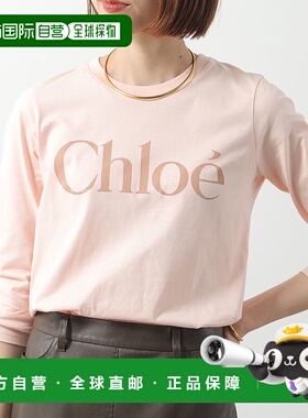日本直邮Chloe Kids 女童长袖 T 恤 C20650徽标 T 恤棉质圆领尺码