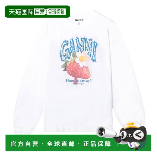 日本直邮GANNI Basic Cotton Jersey系列 女士长袖T恤 白色 草莓L