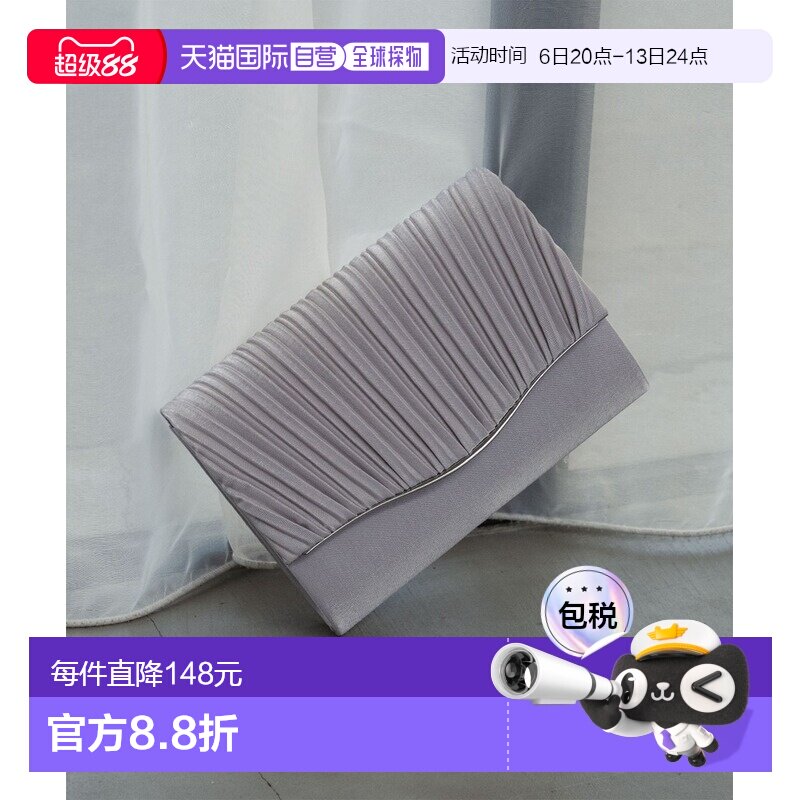 GIRL 女装 2WAY缎面褶皱晚宴包 金色链条可肩背 ceb196598手拿包