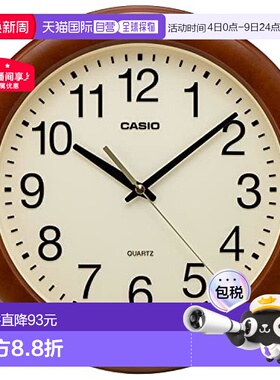 【日本直邮】Casio卡西欧 挂钟棕指针木纹26cm静音连续秒针IQ-136