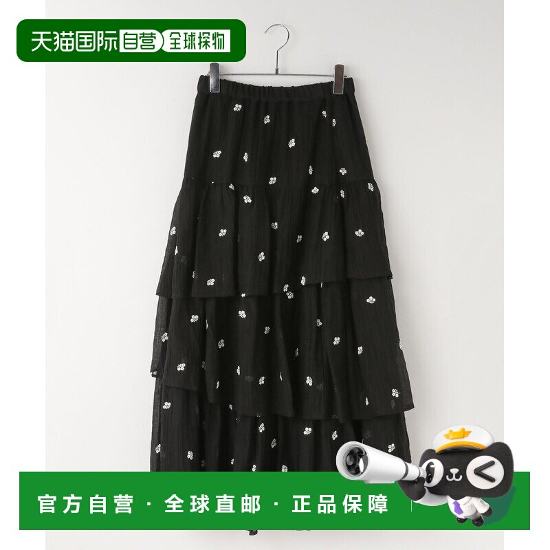 日本直邮LOWRYS FARM 女装 不对称层叠裙 花朵刺绣轻盈雪纺风 674