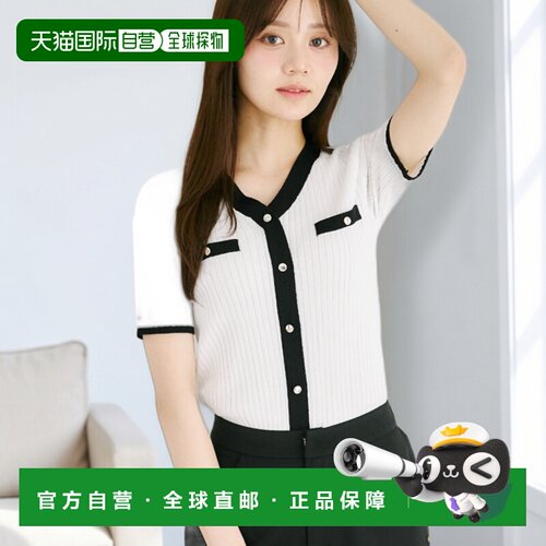 1h可退 日本直邮tocco closet 女装 V领配色罗纹短袖针织上衣 285
