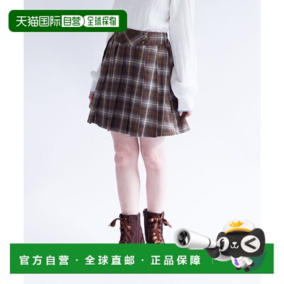 1h可退 日本直邮axes femme 女装 格纹半身裙 装饰纽扣褶皱设计 T