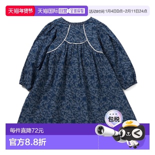 1h可退 日本直邮Boribon女童小花柄丹宁连衣裙半透明蕾丝装饰 D11