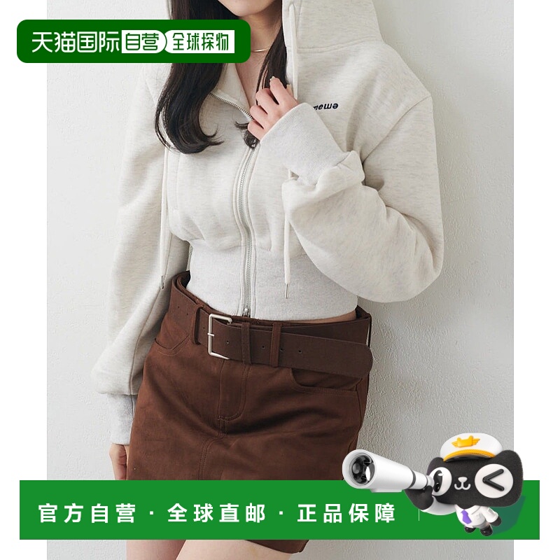 1h可退 日本直邮mline 女装 短款连帽衫 双拉链设计 裏起毛保暖 M