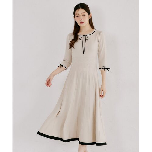 tocco closet 女士 配色梯形蕾丝系带针织连衣裙 【付后1h可退】