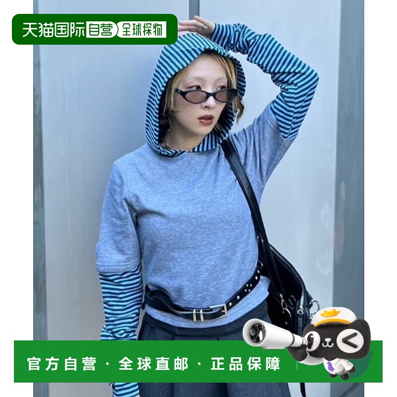 1h可退 日本直邮25quee 女装 短款复古拼色连帽卫衣 594907