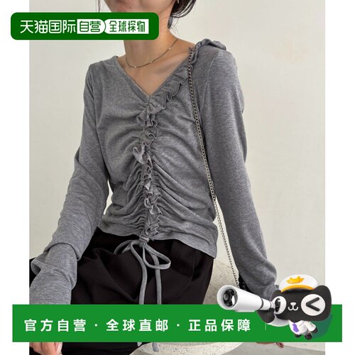 1h可退 日本直邮LE'MAGE 女装 不对称褶饰V领修身T恤 LEZ1062206A