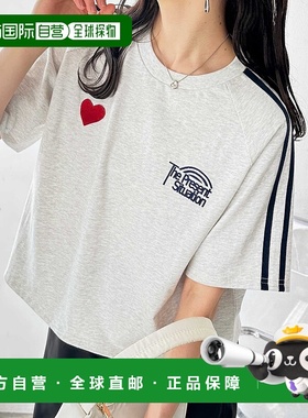 1h可退 日本直邮FIRST MOOD 女士心形刺绣条纹短袖T恤 208727