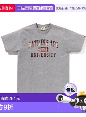 1h可退 日本直邮A BATHING APE 男女同款 BAPE CHECK 大学标志短T