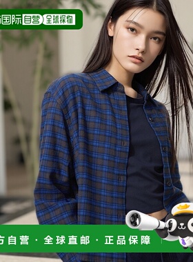 日潮跑腿UNIQLO优衣库 法兰绒宽松衬衫 65 BLUE WOMEN XS 479086
